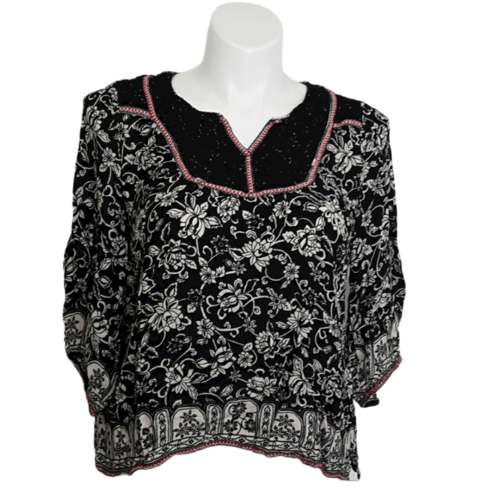 Dress Barn Black Boho 3/4 Sleeve Blouse EUC sz XL